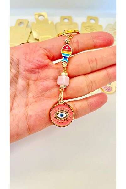 Cassime Μπρελόκ με χάντρες ροζ πορτοκαλί χρώματος ματιού, ψάρι και μάτι της τ...