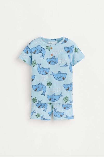 LEFTIES Fitilli köpek balığı desenli pijama