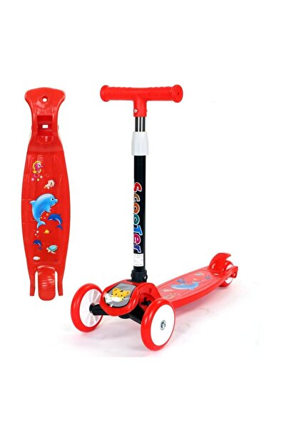 OEM Παιδικό πατίνι με κόκκινα σχέδια, ρυθμιζόμενο τιμόνι και τροχούς με απορρ...