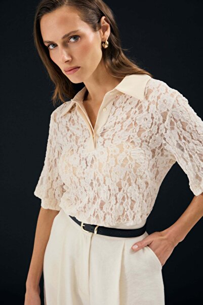 Sateen Δαντελένια Μπλούζα - Μπεζ