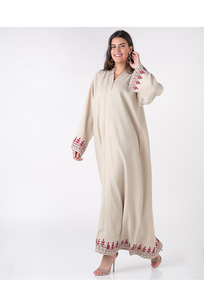 Bousni Stylish Front Open Embroidered Abaya
