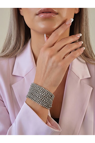Eva Takı Store Çoklu Döküm Su Yolu Rhinestone Füme Renk Kristal Bileklik