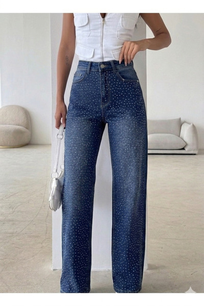 OXEDCO Women's Stone Detailed Palazzo Stylish Trousers