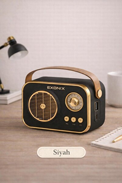 Exonix Retro Bluetooth Hoparlör USB & SD Kart Destekli Type-C Şarjlı Taşınabi...