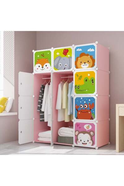OEM Αρθρωτή Παιδική Ντουλάπα, 12 Πόρτες, Ροζ