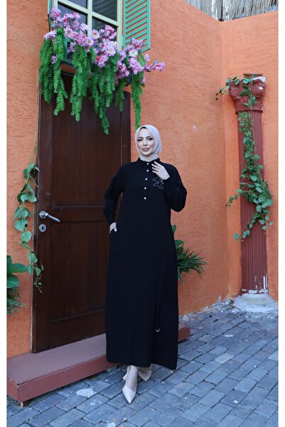 MODAMÜNASİP Υπέροχο λινό φόρεμα με διπλές τσέπες, λεπτομέρεια κεντήματος λουλ...