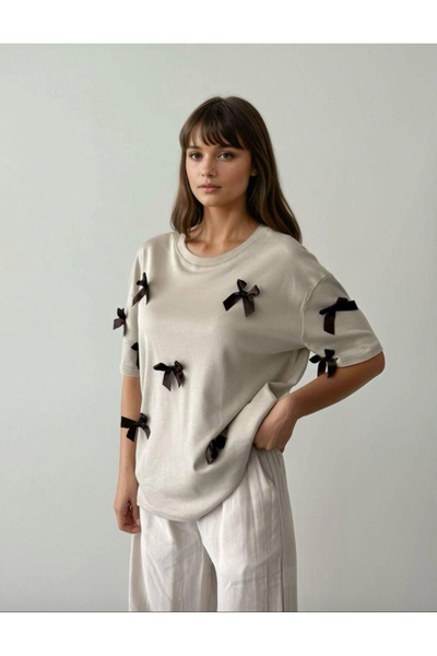 jöns since 1997 Γυναικείο βαμβακερό μπλουζάκι με διακοσμητικό φιόγκο στο μπρο...