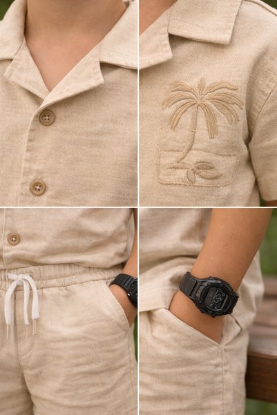 Yalçınoğlu Kids Cămașă și pantaloni scurți pentru băieți, set de vară, set confortabil cu imprimeu pentru băieți, set pentru băieți