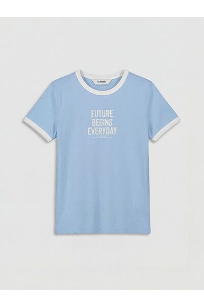 LC Waikiki Tricou pentru fete cu imprimeu text LCW Kids Crew Neck