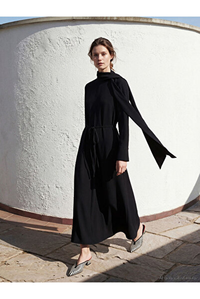 LC Waikiki Peak New Season Shawl Collar A-Line Crepe Dress