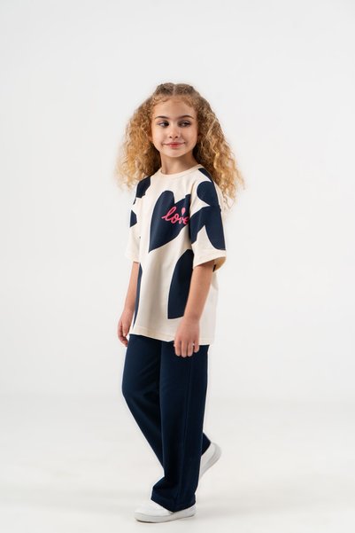 ZİMEXİ 4-5-6-7-8 Years Old Girls' Heart Printed Set