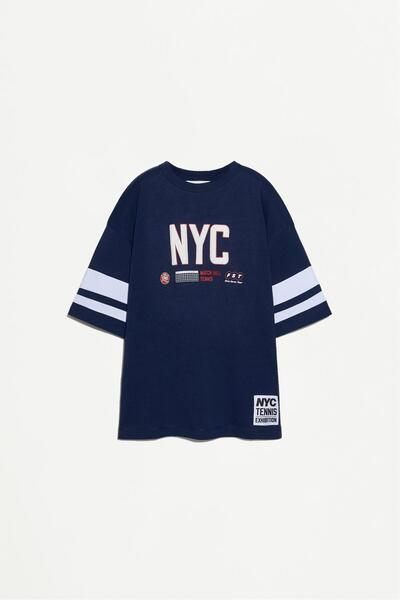LEFTIES Tenis temalı sloganlı t-shirt