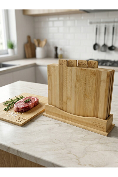 Luxury Bamboo Cutting Board Set and Stand with 4 Stands