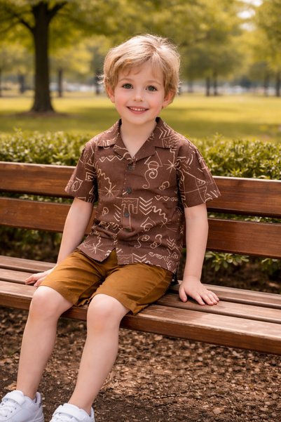 Yalçınoğlu Kids Summer Boy's Linen Shirt and Shorts Combination 5-8 Years Old I Summer Comfortable Patterned Set