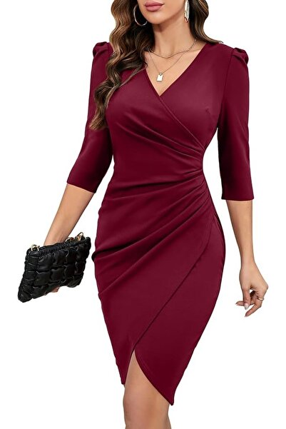 Esse Jeffe Kadın Elbise V Yaka Kollu Bodycon Abiye Mezuniyet Balo Nişan Kına ...