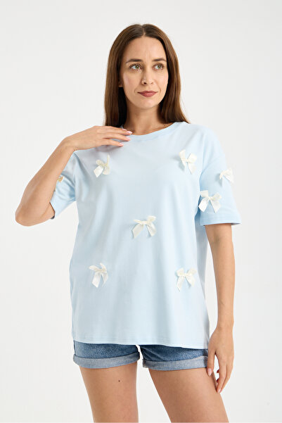 jöns since 1997 Γυναικείο βαμβακερό μπλουζάκι με διακοσμητικό φιόγκο στο μπρο...
