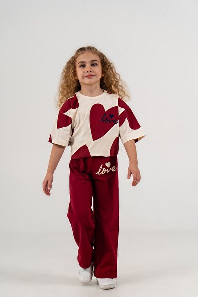ZİMEXİ 4-5-6-7-8 Years Old Girls' Heart Printed Set