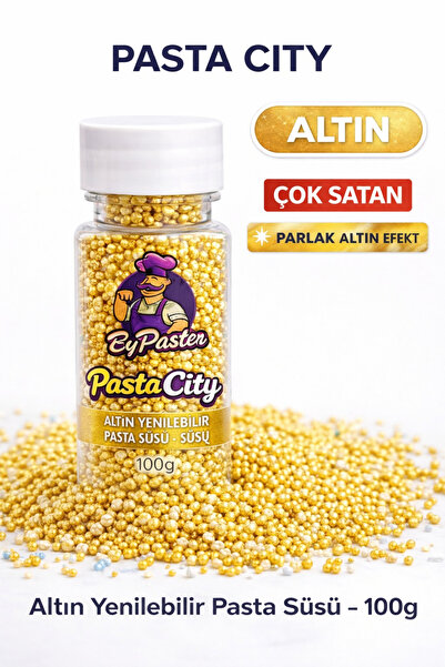 By Paster Gold Altın Pasta Süsü 100g | Yenilebilir İnci Şeker Parlak Gold Dekor