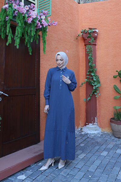 MODAMÜNASİP Wonderful Double Pocket Floral Embroidery Detailed 100% Cotton Sp...