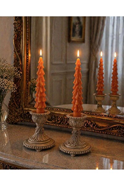 SCA CANDLE Dekoratif Mum şamdanlık mum çam desenli Turuncu renk 2 Kili 20x2,2...