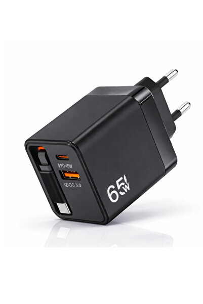 CaseTechnoo 65W Hızlı Şarj Cihaz Dahili Type-C Kablolu, PD 65W + USB 18W Çift...