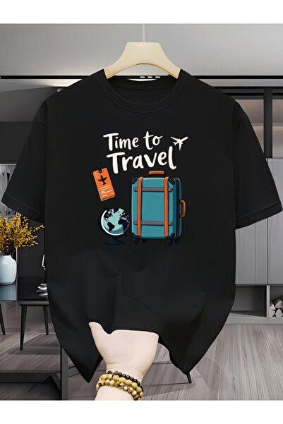 one button Μπλουζάκι Bay Time To Travel με στάμπα ταξιδιού, Premium Oversize