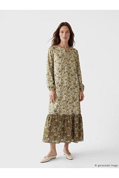 LC Waikiki NEVAVM Φόρεμα σε γραμμή Α με οβάλ σχέδιο στο λαιμό LCW Grace Beige...