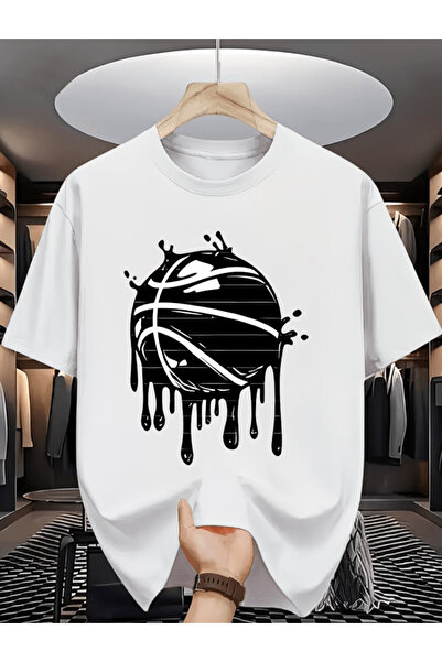 one button Ανδρικό μπλουζάκι με στάμπα μπάσκετ, Premium Oversize