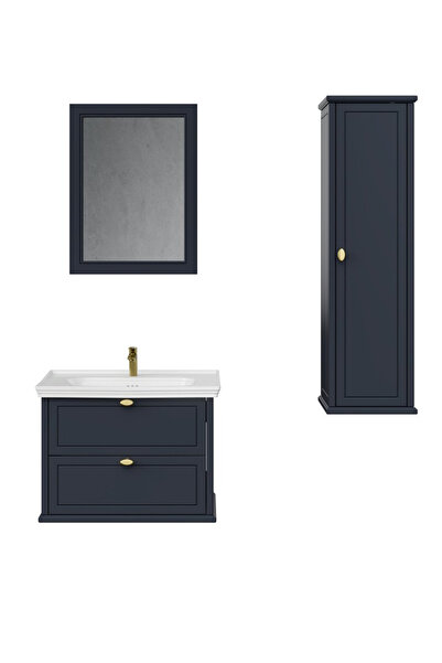 Creavit Antik İki Çekmeceli 80 Cm Antrasit Lavabo Dolabı Seti