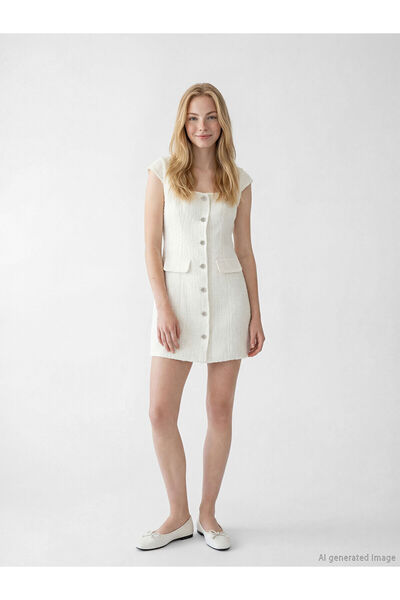 LC Waikiki Xside White Square Collar Tweed Mini Dress with Nevavm Difference ...