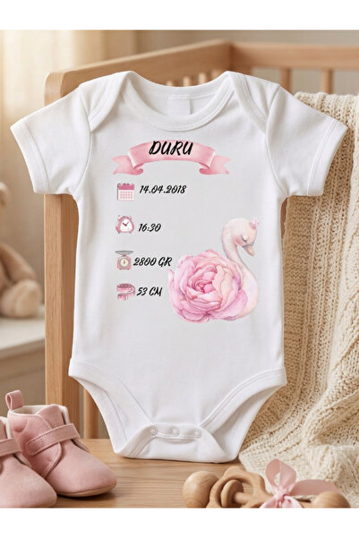 EGGBABY İsimli ve Doğum Bilgileri Yazılı Kişiselleştirilebilir Bebek Body Zıb...