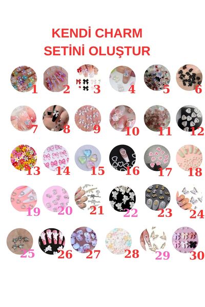 FOAMGREEN Kişiselleştirilebilir protez tırnak charm seti nail art 30 adet