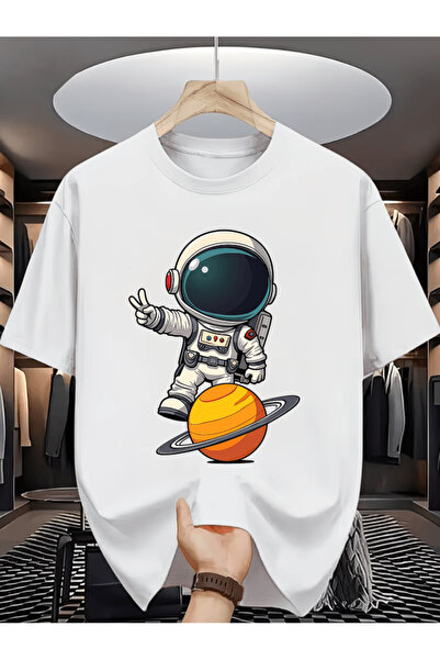 one button Tricou supradimensionat premium cu imprimeu tematic astronaut și s...