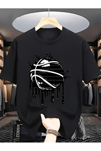 one button Ανδρικό μπλουζάκι με στάμπα μπάσκετ, Premium Oversize