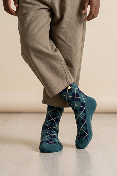 Katia&Bony Καρό πράσινες παιδικές κάλτσες με καρφιτσάκια