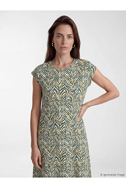 LC Waikiki Nevavm Lcw Grace Beige A-Line Dress with Oval Neckline Pattern - S...