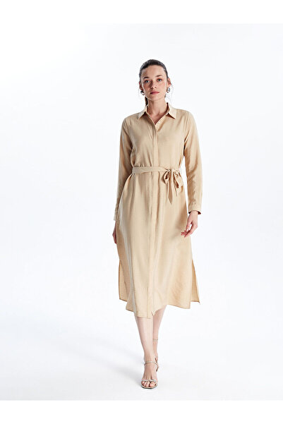 LC Waikiki Lcwaikiki Classic Beige Regular Fit Women's Shirt Dress with Nevav...