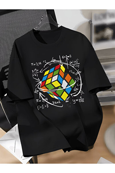 one button Tricou supradimensionat premium cu imprimeu cu design Matematik Küp
