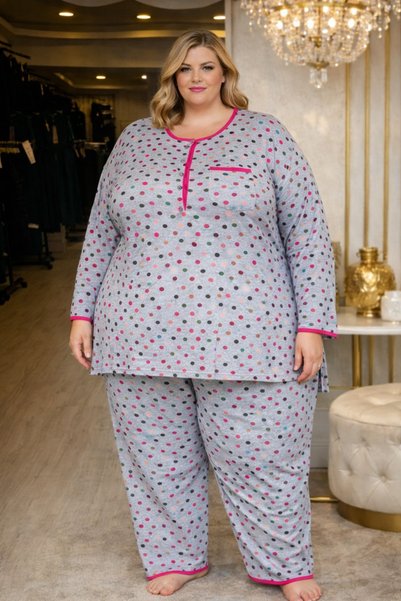 Seçkin Büyük Beden Women's Plus Size Combed Cotton Pajama Set
