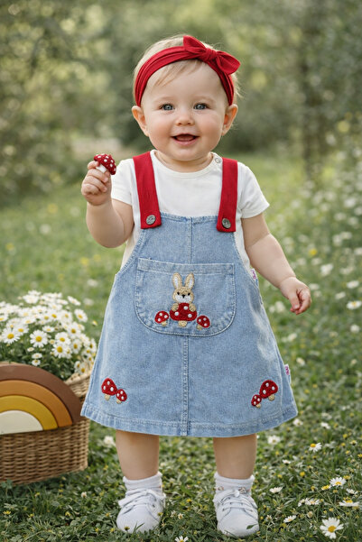 Baby Buu Mushroom Rabbit Patterned Baby Girl Summer Dress Gardener Set 6-9 Mo...