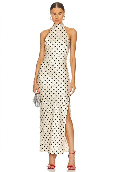 AFR CLOTHES Дамска рокля от сатен на точки с цепка