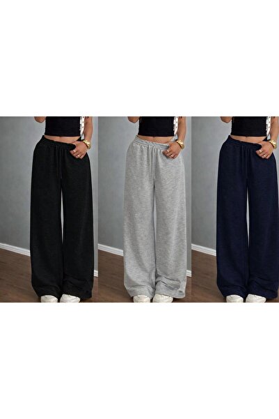 DEEP FİT 3 τεμάχια Μαύρο+Γκρι+Ναυτικό μπλε φαρδιά φόρμα με ίσια μπατζάκια