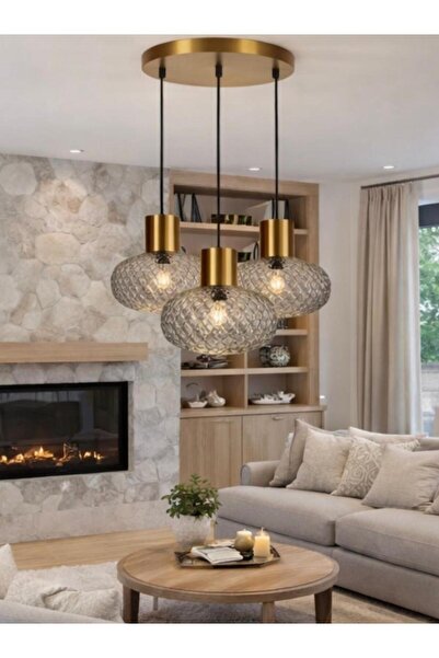 ecodesignline Liora Vintage Cam Sarkıt Avize Gold Eskitme Gövde Füme Desenli ...