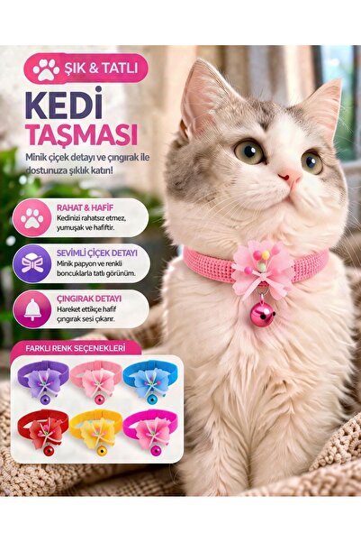 HAYHAYPETSHOP Çıngıraklı Kedi Tasması Ayarlanabilir Yumuşak Boyun Tasması Çiç...