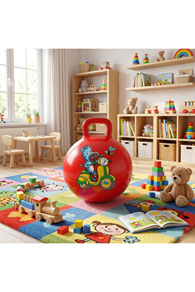 nkspor Nk Spor 55 cm Red Bouncy Pilates Ball-Bounce Ball with Handle-Gymnastics Ball for Children and Adults