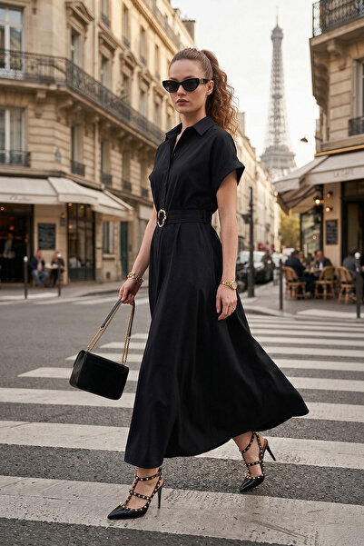 Lela Φόρεμα με γιακά πουκάμισου και ζώνη, μάξι μήκος, ΦΟΡΕΜΑ 6922376