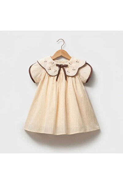 Luna Kids Store Kız Bebek Yakası Fındık Nakışlı Premium Elbise