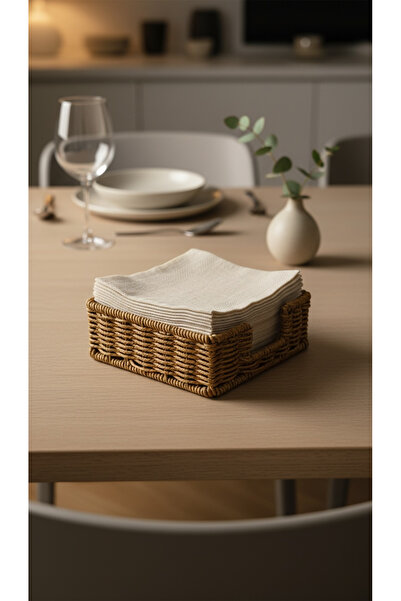 DükkanDa Rattan Look Hand Knitted Square Napkin Holder Basket 18X18 - Multi-P...