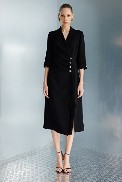 Rain and River Double-Breasted Button Detail Midi Dress
