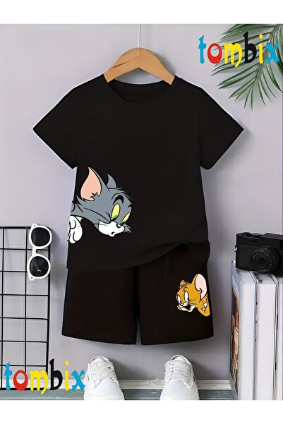tombix Cat-Mouse Printed T-Shirt Shorts Summer Children's Set